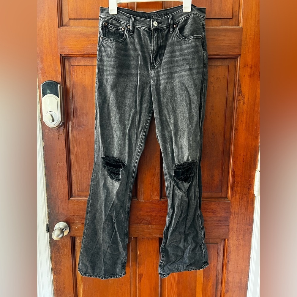 American Eagle ’90s Bootcut Jeans Black Distressed Knees Size 10 Long Real Good - Picture 12 of 12
